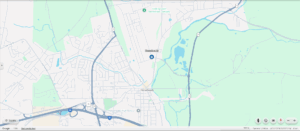 A map view of Huber Heights, Ohio, showing major roads, waterways, residential areas, and the location of Rose Music Center.