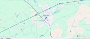 Map of Hamburg, Pennsylvania, showing roads, highways, and landmarks. Icons mark points of interest in the town center. Surrounding areas include forests, rivers, and smaller communities.