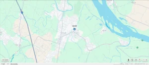 Digital map showing the town of King William, Virginia, with surrounding roads, rivers, and green areas; map interface elements visible.