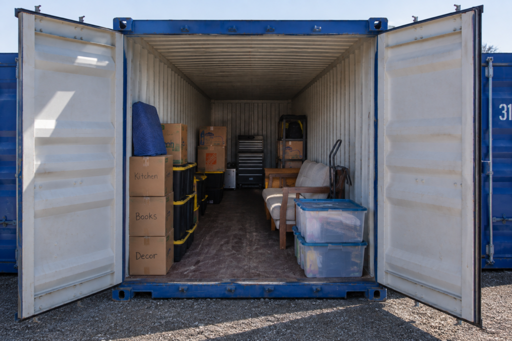 Clean and dry belongings organized inside a SteelSafe storage unit. 