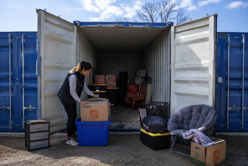 Customer preparing dry belongings before placing them into a SteelSafe storage unit. 